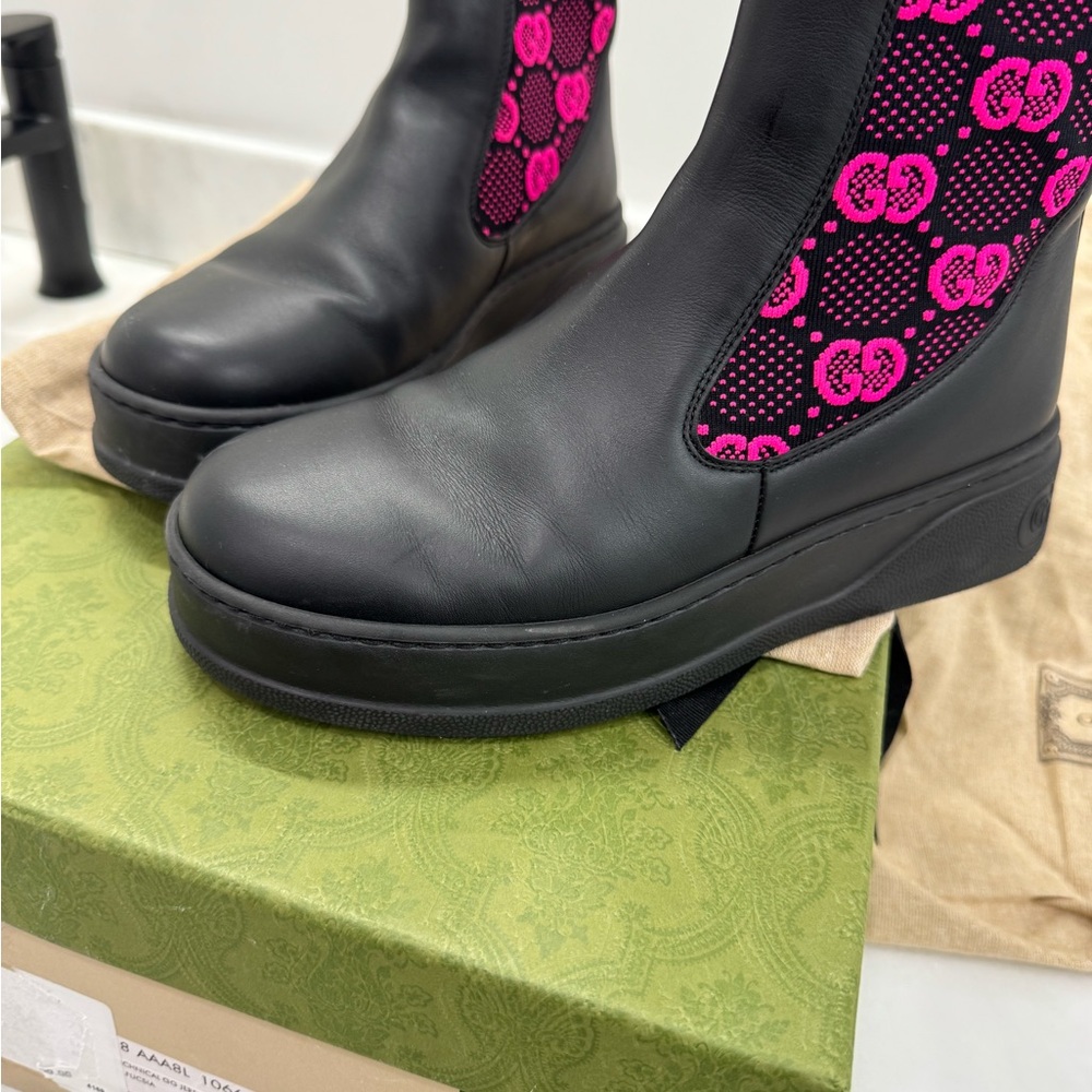 Gucci Black and Pink Combat Boots